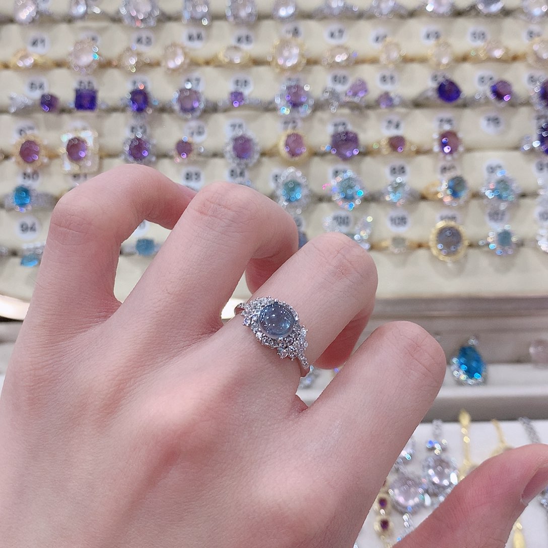 海蓝宝石戒圈银S925镶嵌W*姐