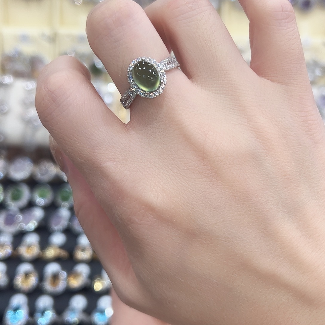 踏***雪蛇纹石玉银S925镶嵌戒指