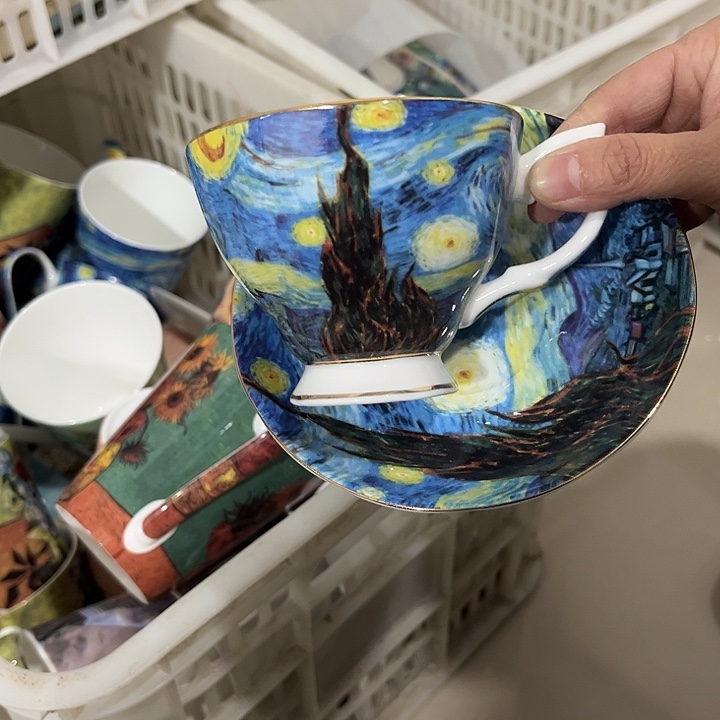 瓷片微瑕骨瓷咖啡杯碟一套星空