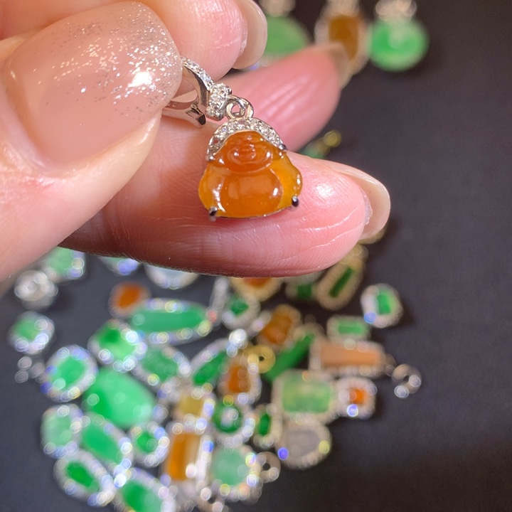 翡翠银S925镶嵌套链佛公