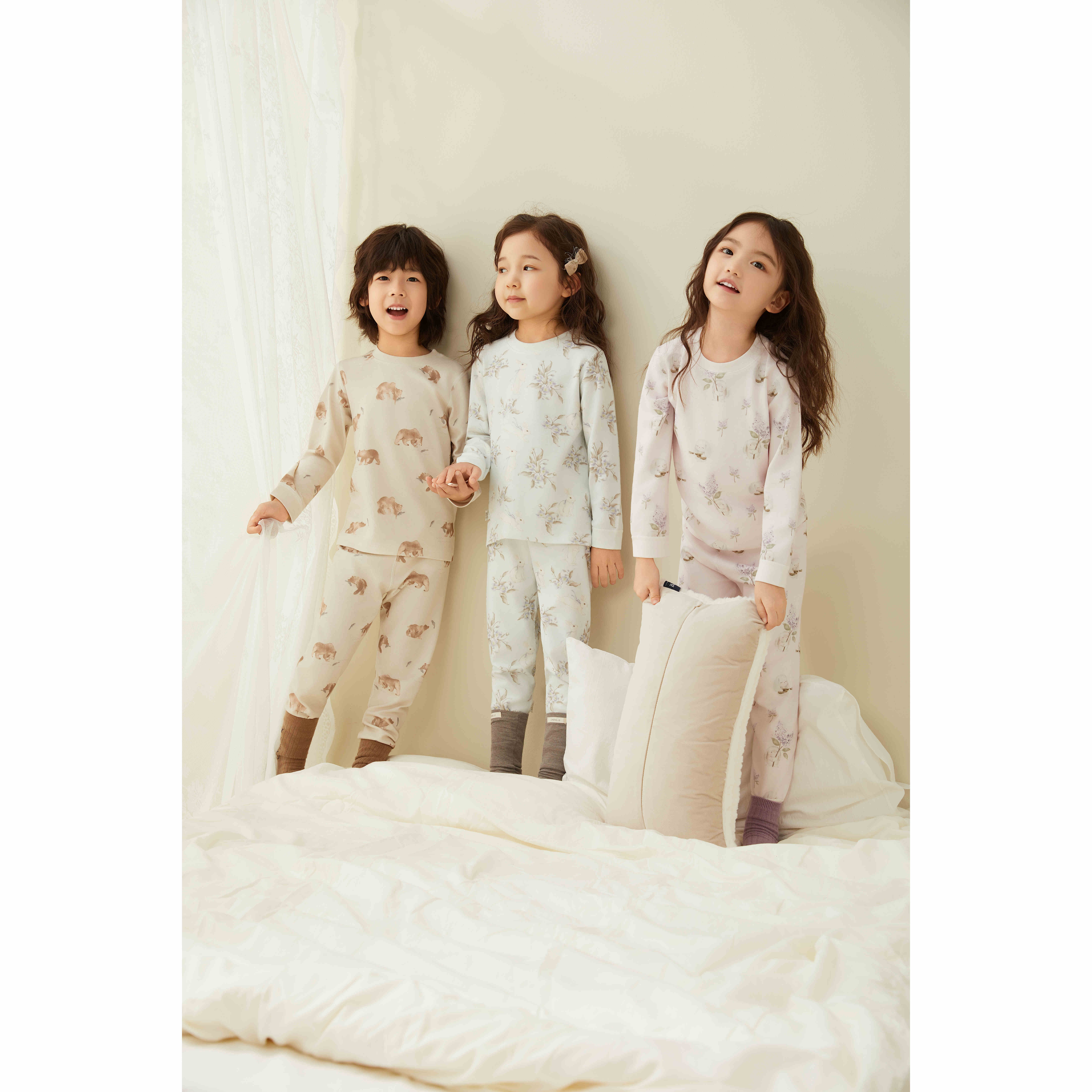 棉优舒绒透气休闲风吸汗卡通风家居服套装男女童春秋欧若风220克