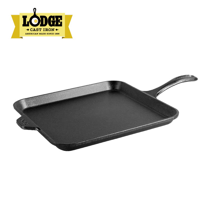 【lodge】28cm方形煎锅受热均匀大尺寸纯铸铁无涂层烤肉L9SGR
