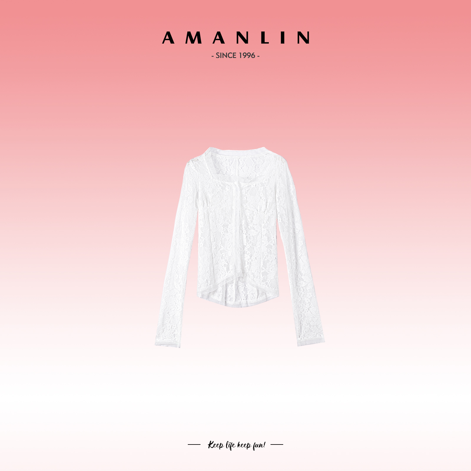 AMANLIN/阿谩琳蕾丝欧若风百搭气质显瘦针织性感辣妹上衣F595529