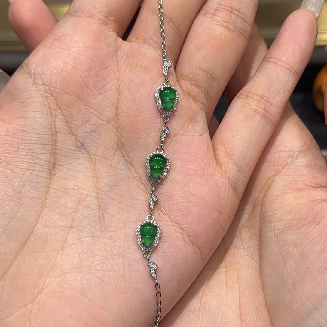 翡翠银S925镶嵌手链葫芦