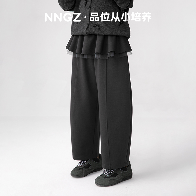 NNGZ格雷系女童假两件空气层运动裤秋季宽松百搭萝卜裤B25CX1083G