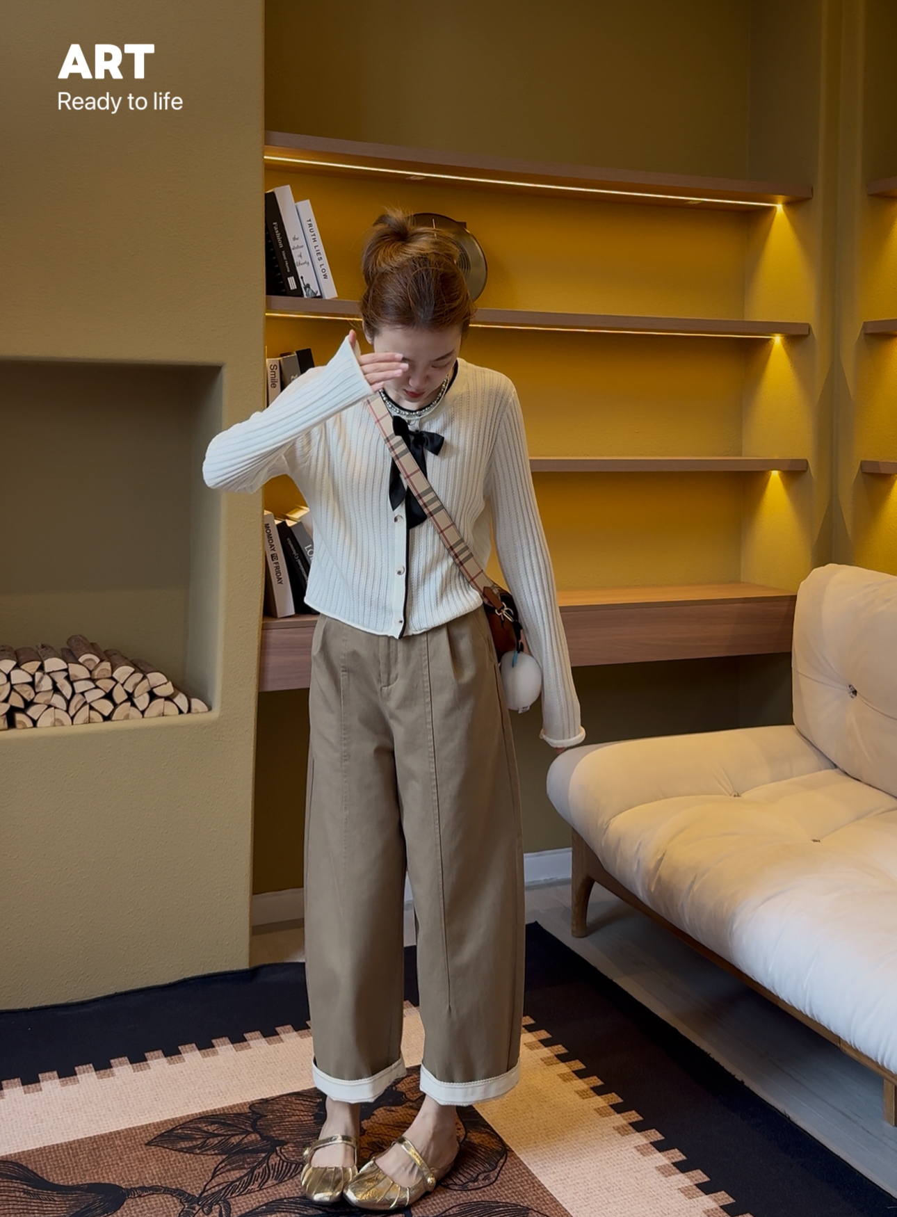 ART【蝴蝶结开衫】2025秋季羊毛可拆卸蝴蝶结拼色开衫韩版小众百搭