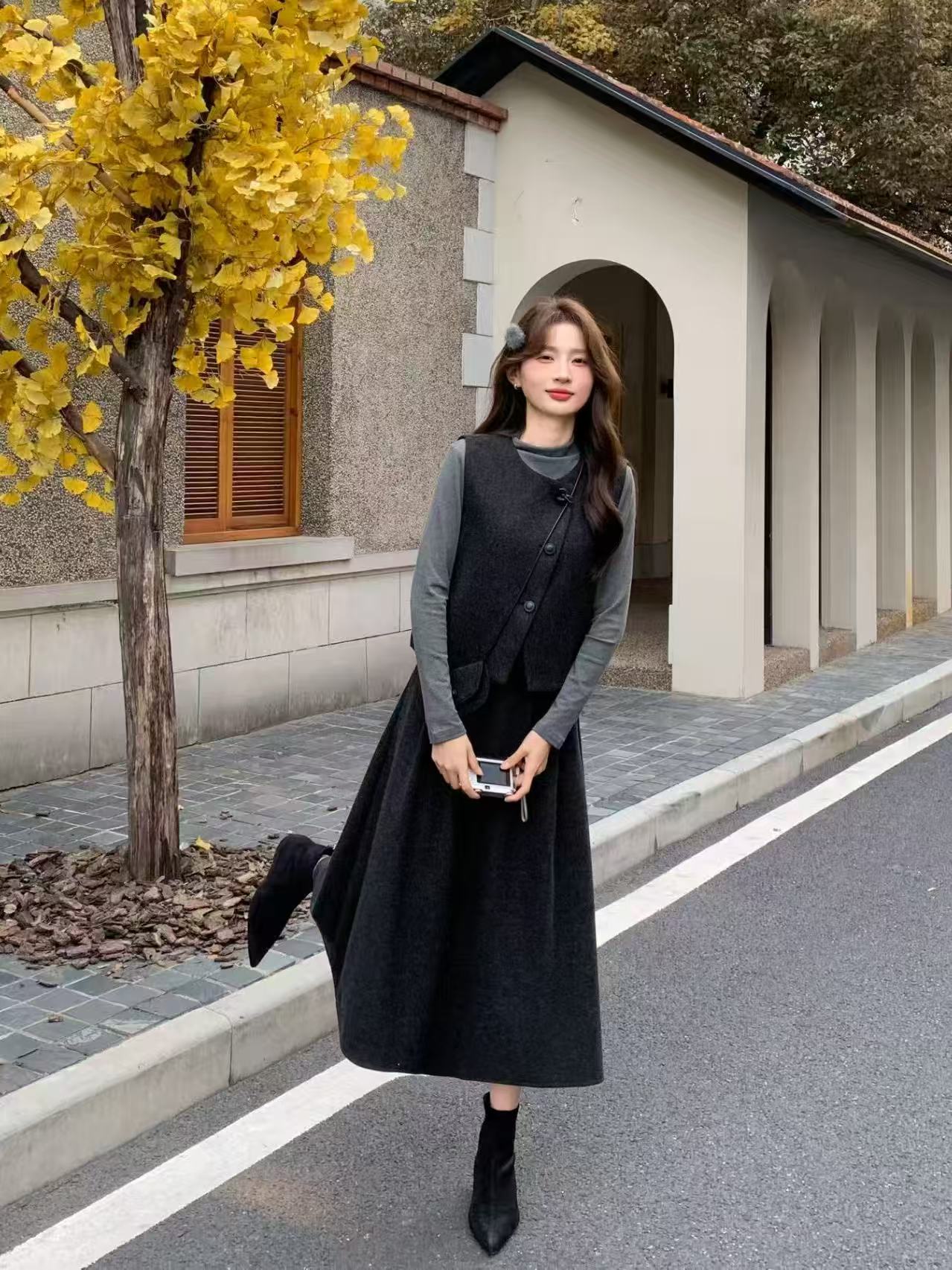YUNANNA/雲安娜收腰时尚百搭裙子仙女风网红针织气质三件套8778