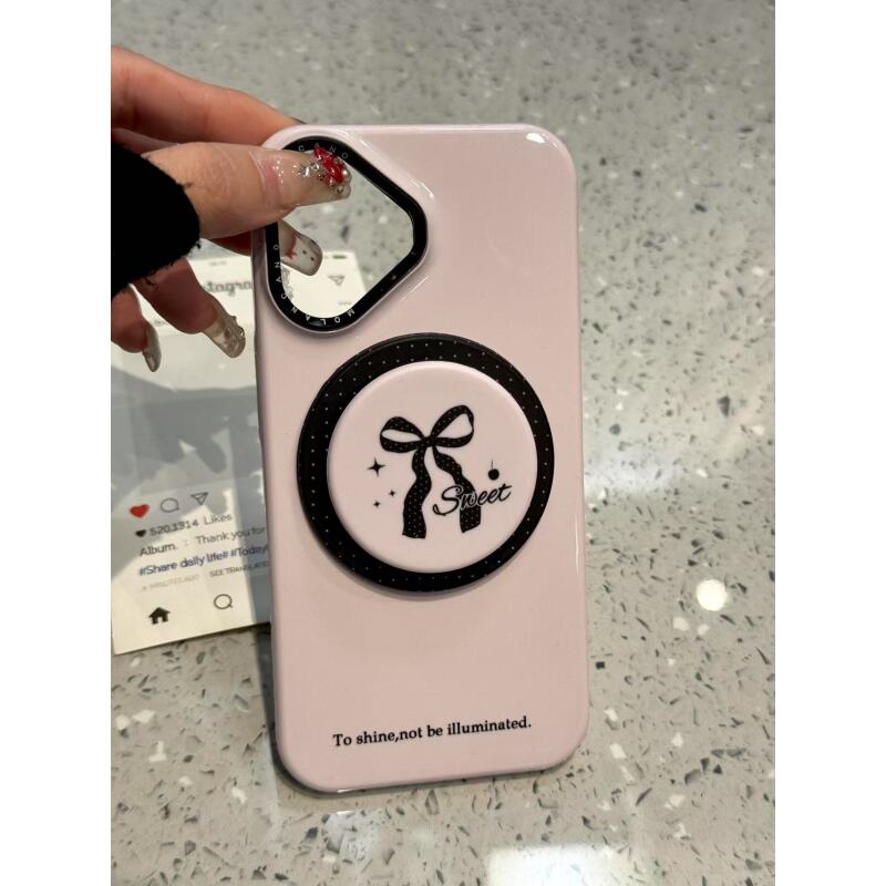 韩系香芋紫蝴蝶结支架适用ihone16promax苹果15pro手机壳14磁吸13