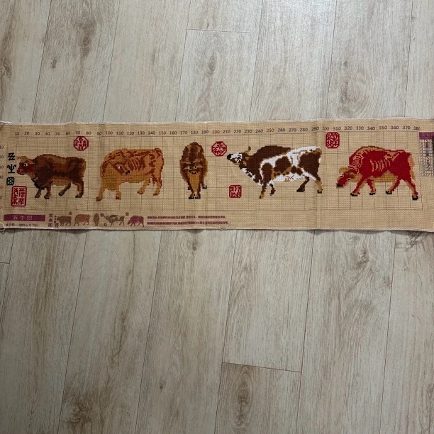 90中格精华五牛纯手工绣好的十字绣成品客厅装饰挂画