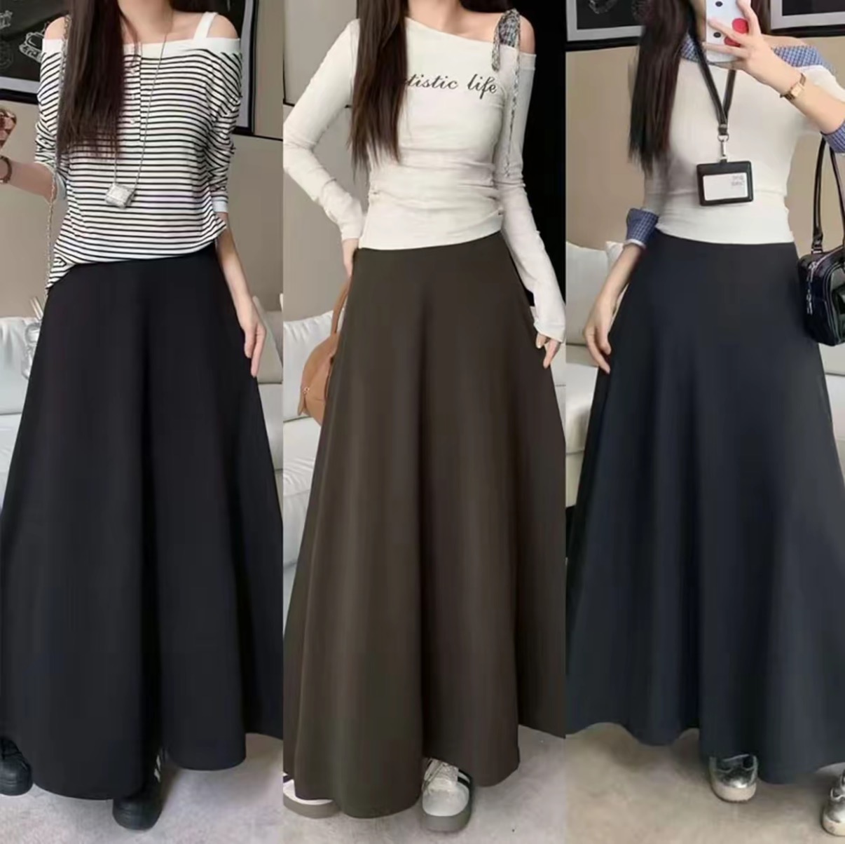 大码女装2025秋季新款时尚百搭设计感显瘦A字裙长裙半身裙