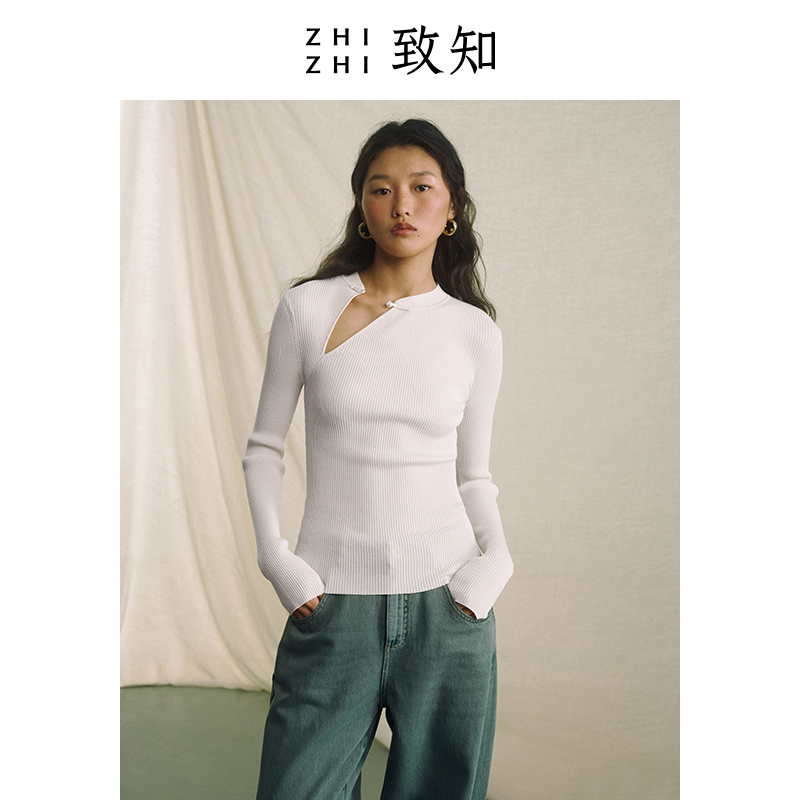 致知 采桑子 新中式针织衫2024年新款水滴领别致ZZ2DSKZT021