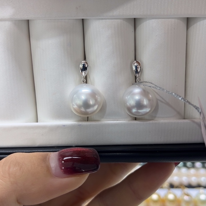 海水珍珠耳饰18K金镶嵌13-14mm