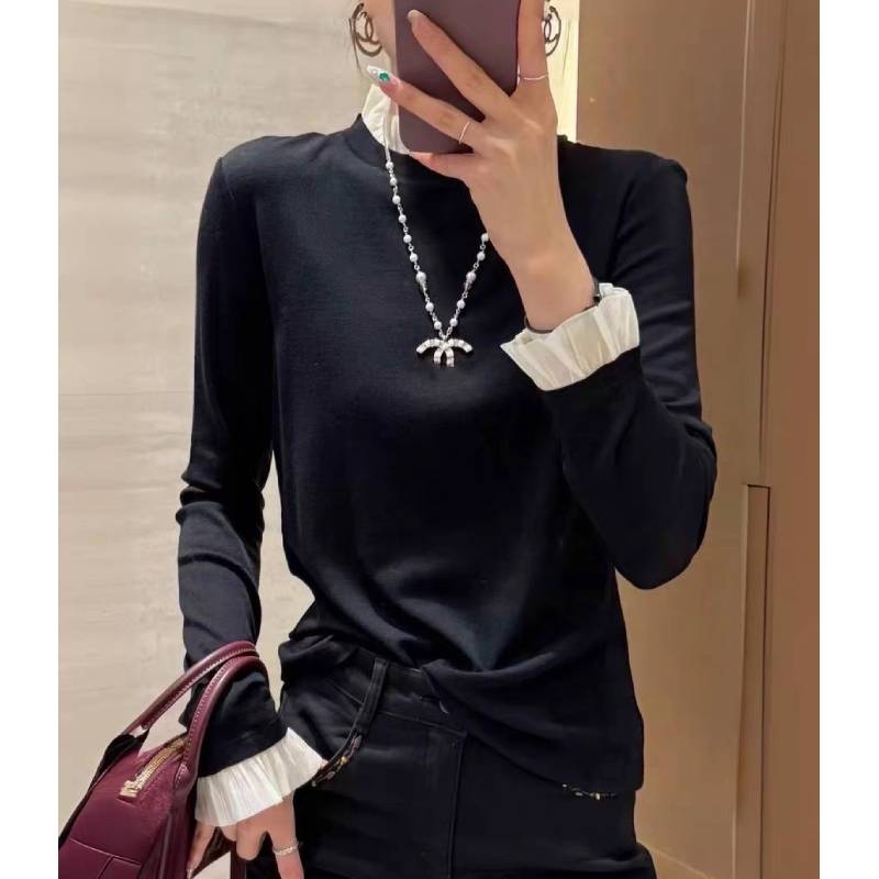 黑天鹅100美丽诺羊毛女士紧身T恤长袖针织内搭