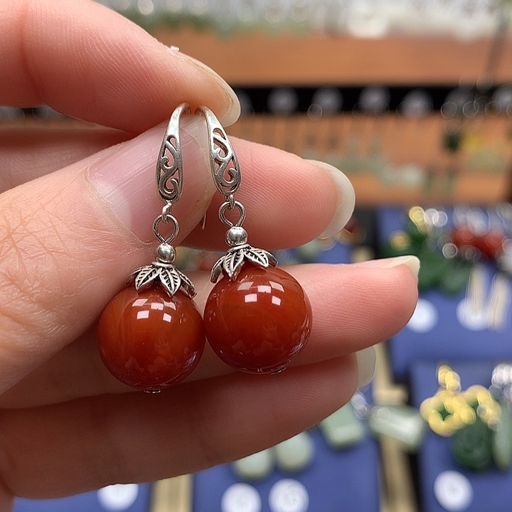 玛瑙/玉髓银S925镶嵌耳环12左右