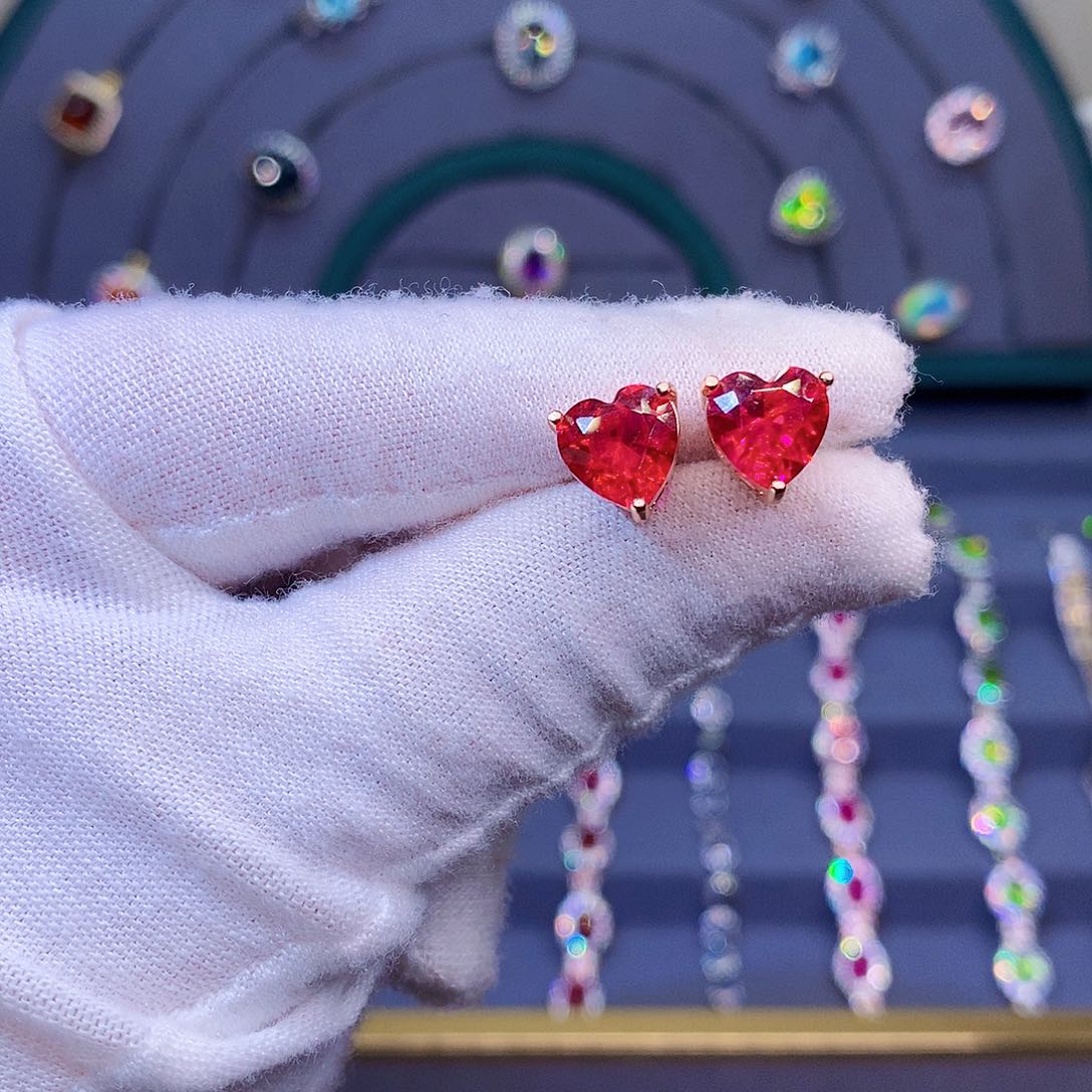 耳饰银S925镶嵌红宝石