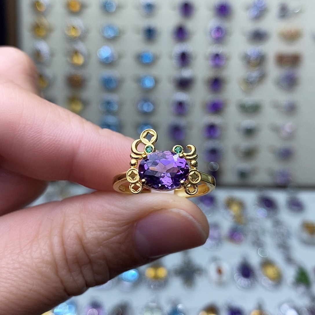 紫晶戒指银S925镶嵌需要证书备注