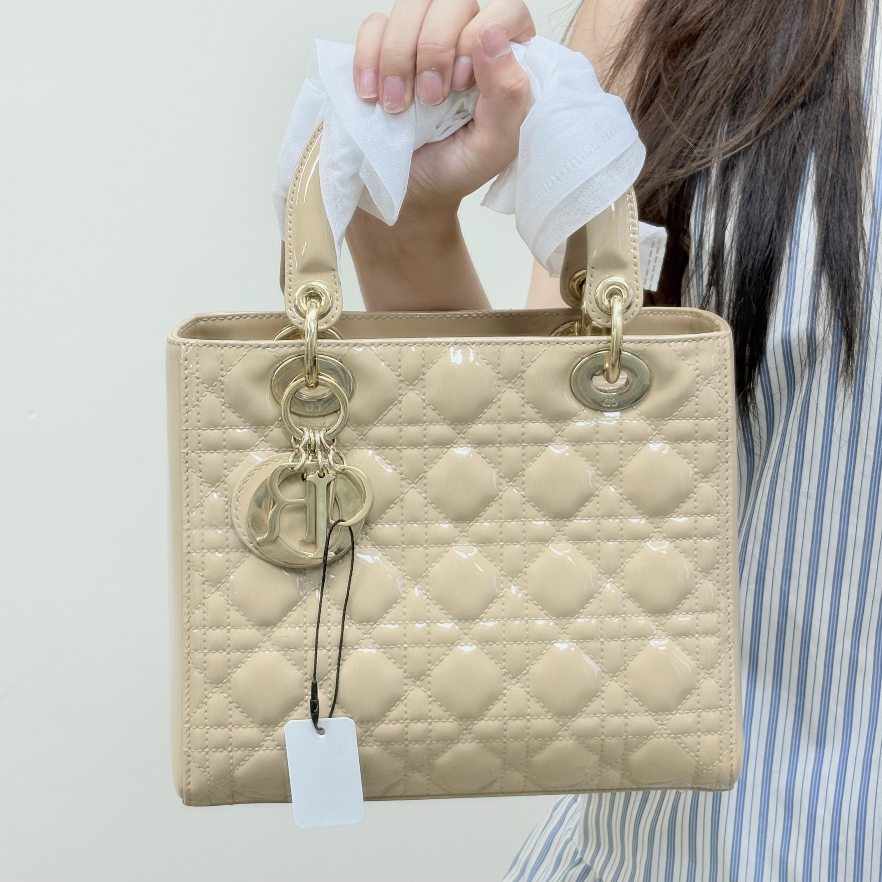 95新 DIOR/迪奥 九成新小鸡黄戴妃手提单肩包