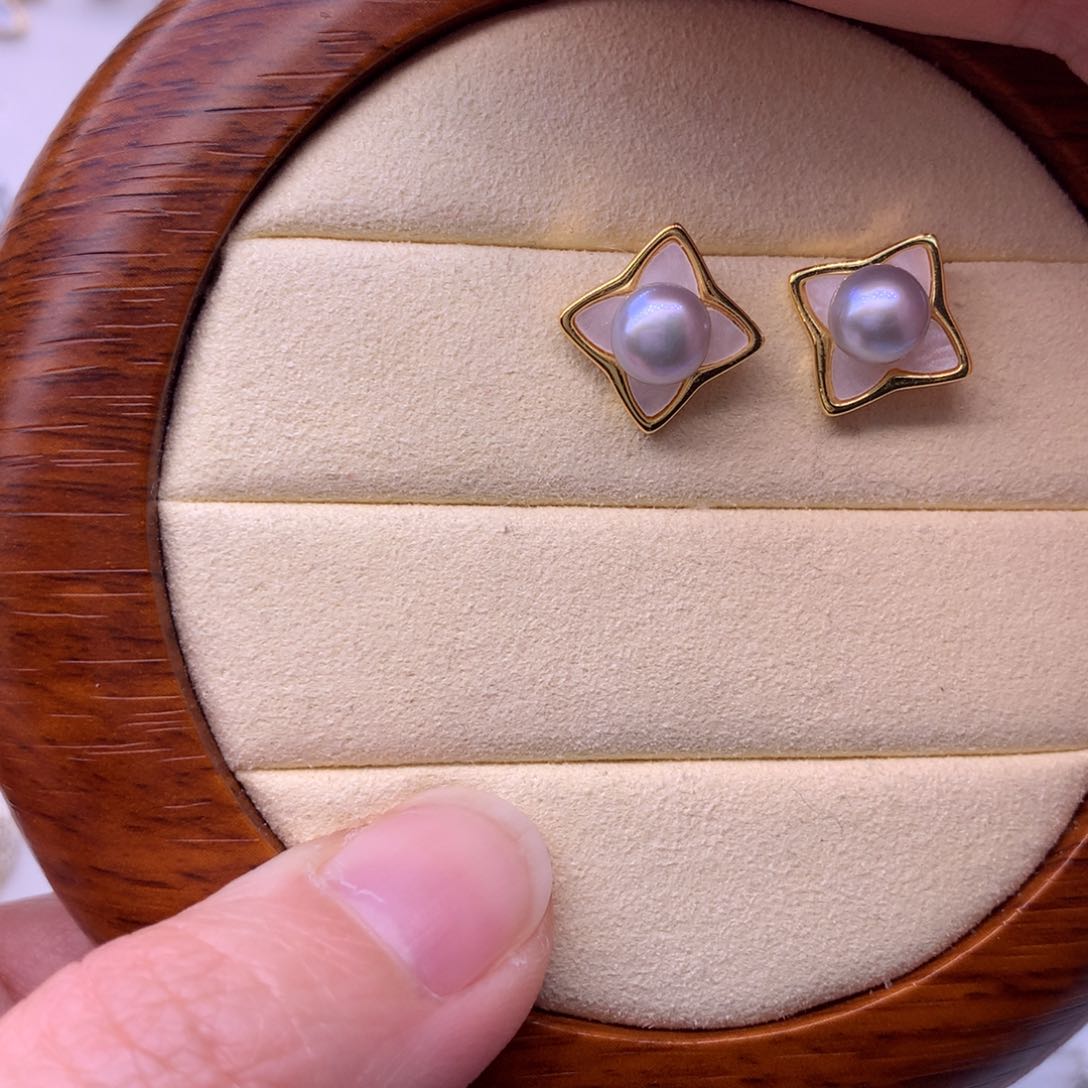 淡水珍珠耳饰合金