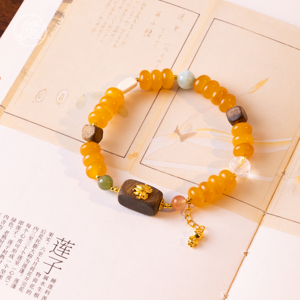 单圈算盘珠蜜蜡手串搭配长方形香香手链E7210多样性发一