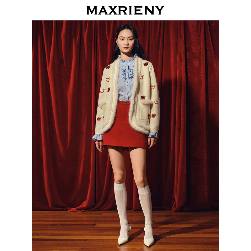 【毛毛专属】MAXRIENY苹果钉珠外套精致复古感苹果毛织钉珠外套