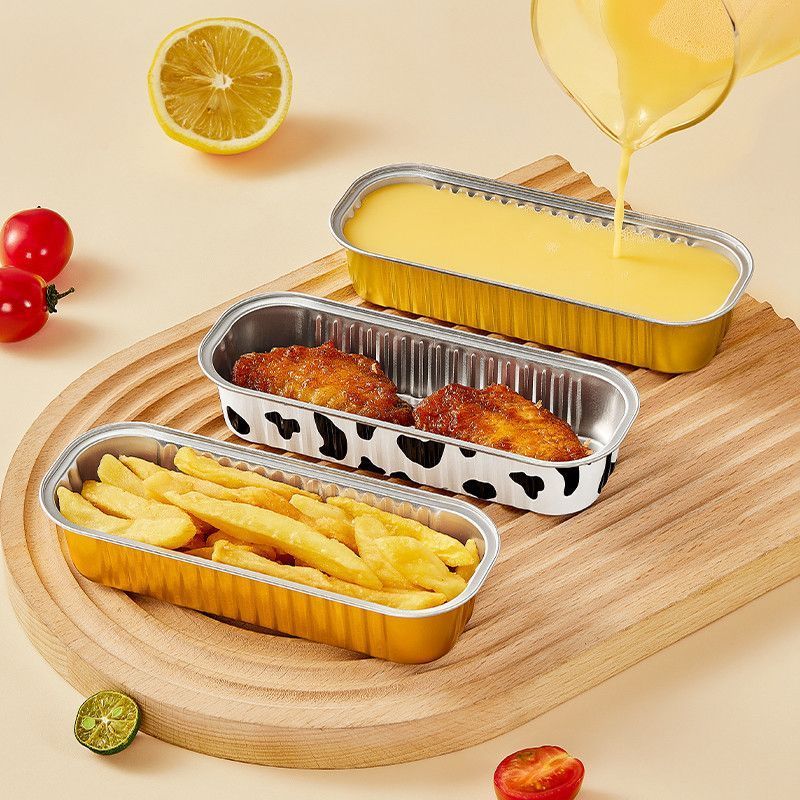 金色长方形空气炸锅专用一次性铝箔盒烤榴莲芝士焗红薯锡纸碗