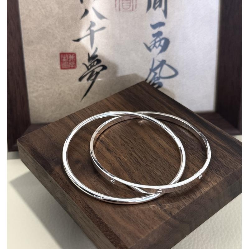 足银手镯 足银999.9 卡家双环气质轻奢经典简约光面实心