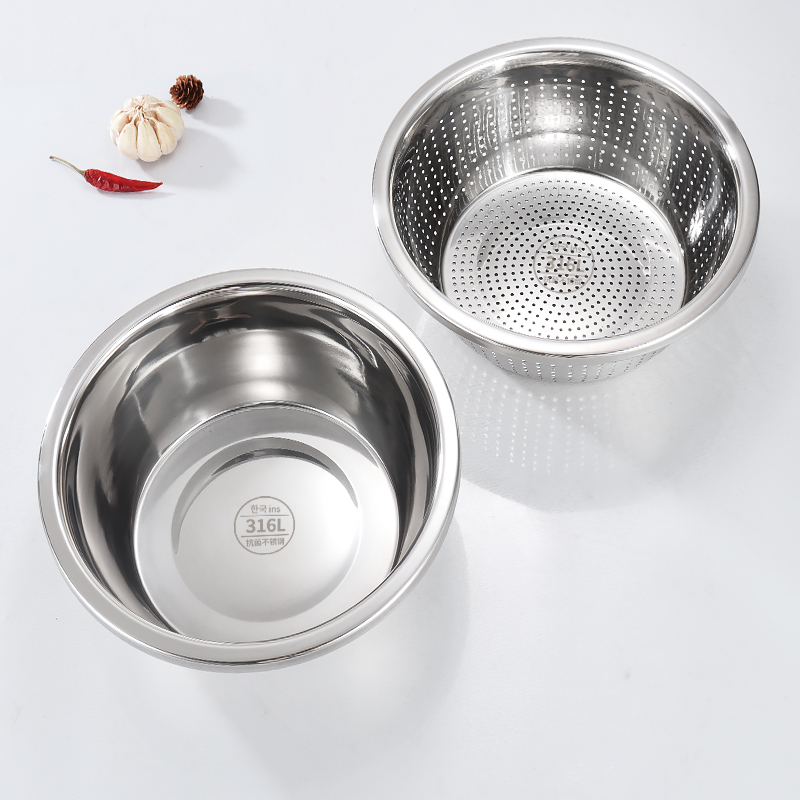 [两件套]20cm不锈钢小号漏盆米筛厨房淘米洗菜沥水盆