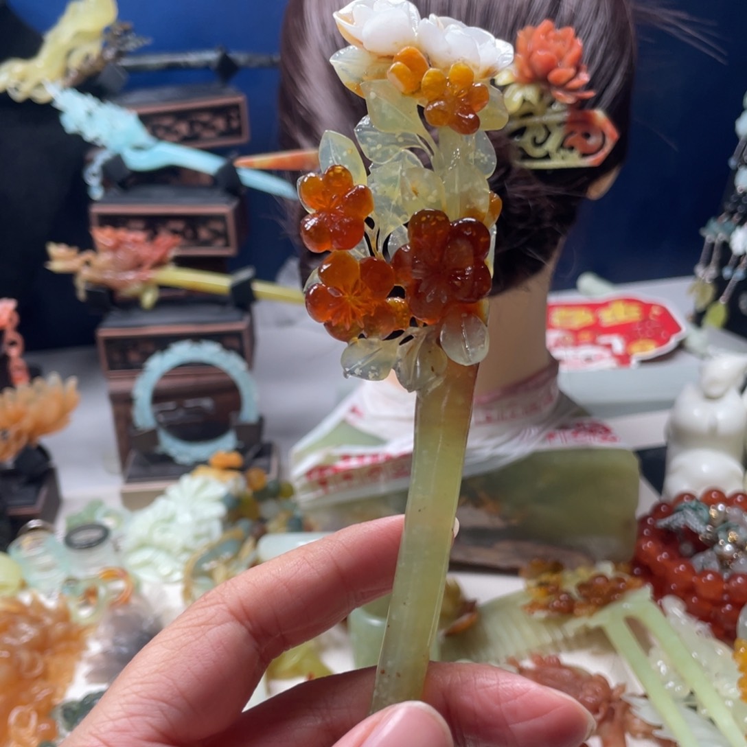 【闪购商品】蛇纹石玉发饰未镶嵌咿*咿