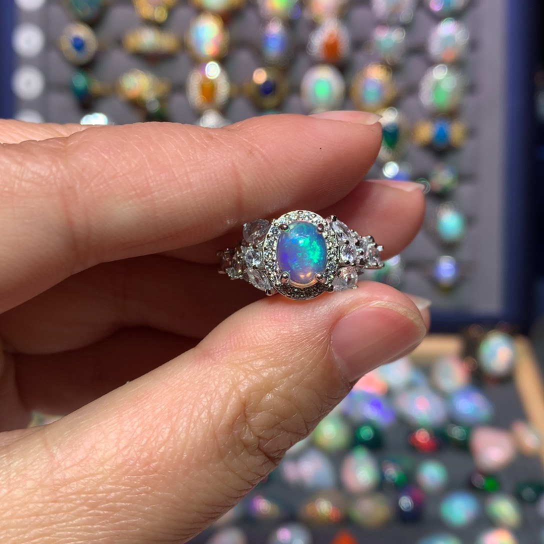 欧泊戒指款式银S925镶嵌