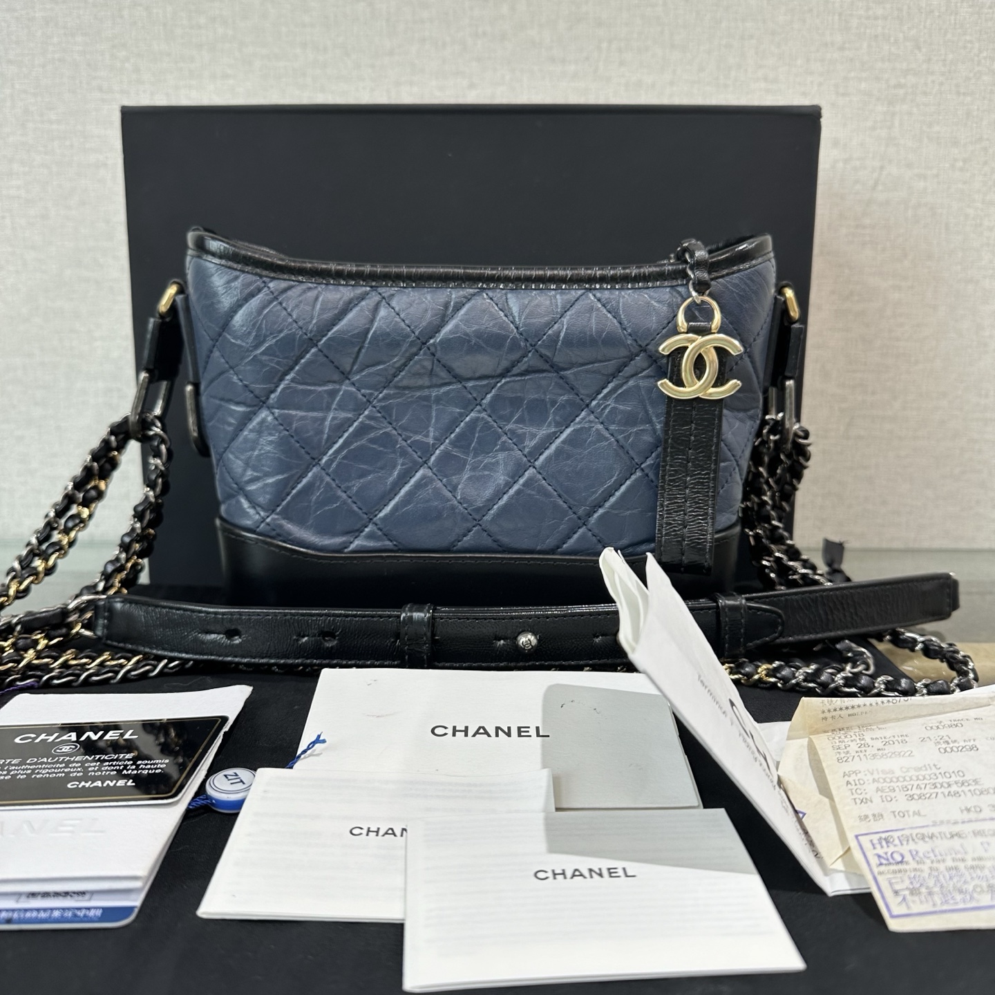 95新 Chanel/香奈儿 蓝黑拼色小号流浪单肩斜挎包 06129