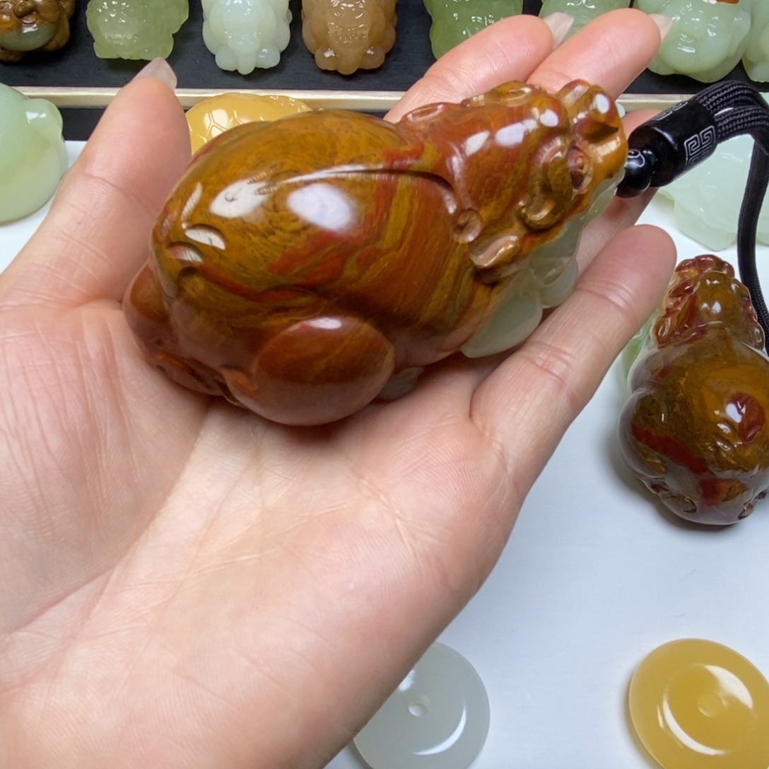 烈***喉石材手把件手把手把