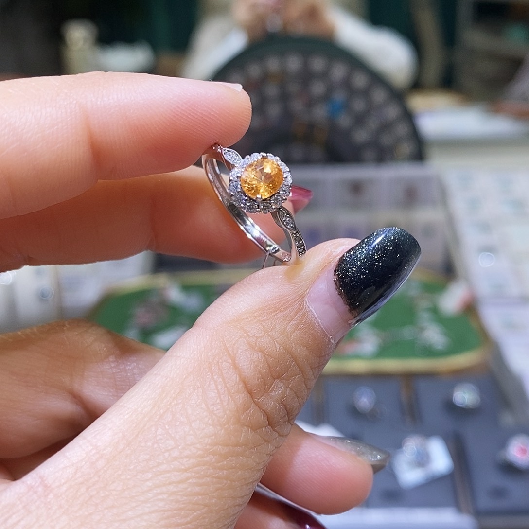 石榴石（芬达石）戒指银S925镶嵌天然芬达石