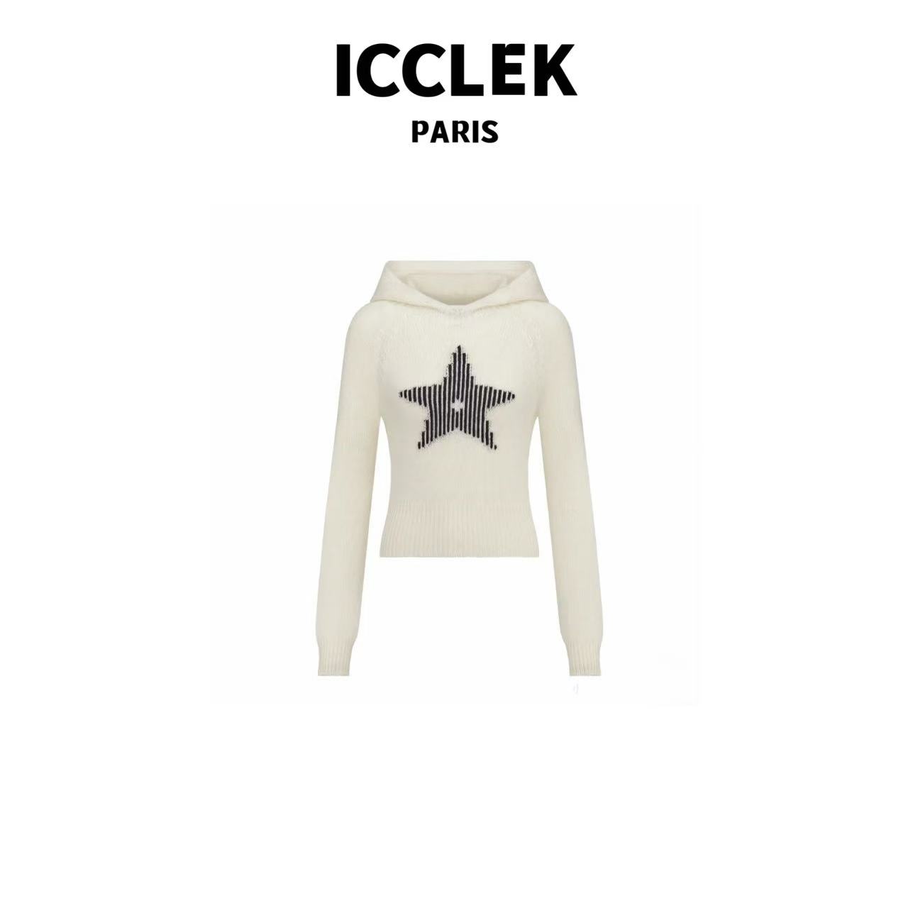 XY 白色套头帽衫星星图案长袖气质轻奢名媛 -3504