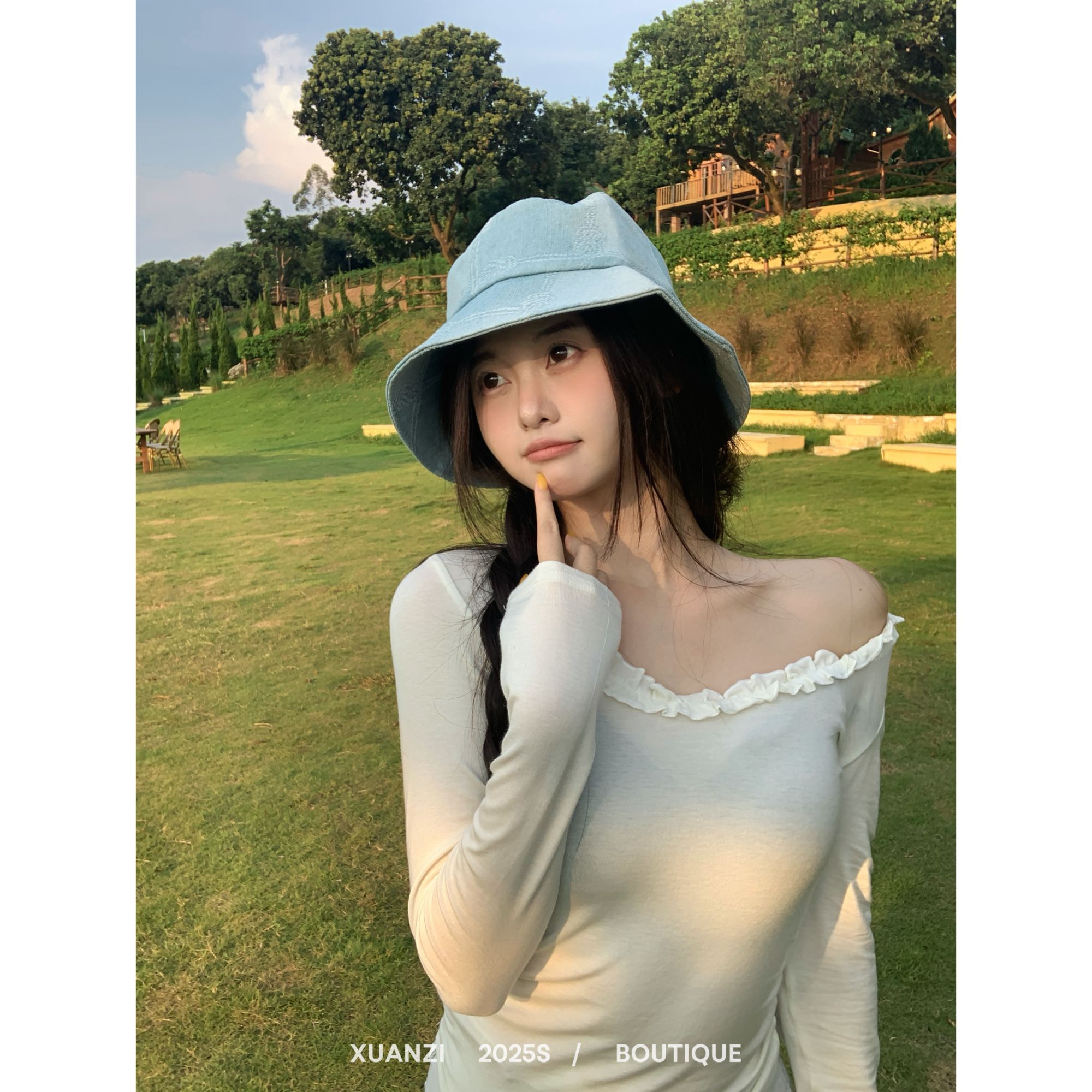 XUANZI 【甜心少女】小众高级感修身花边显瘦打底衫内搭纯棉上衣