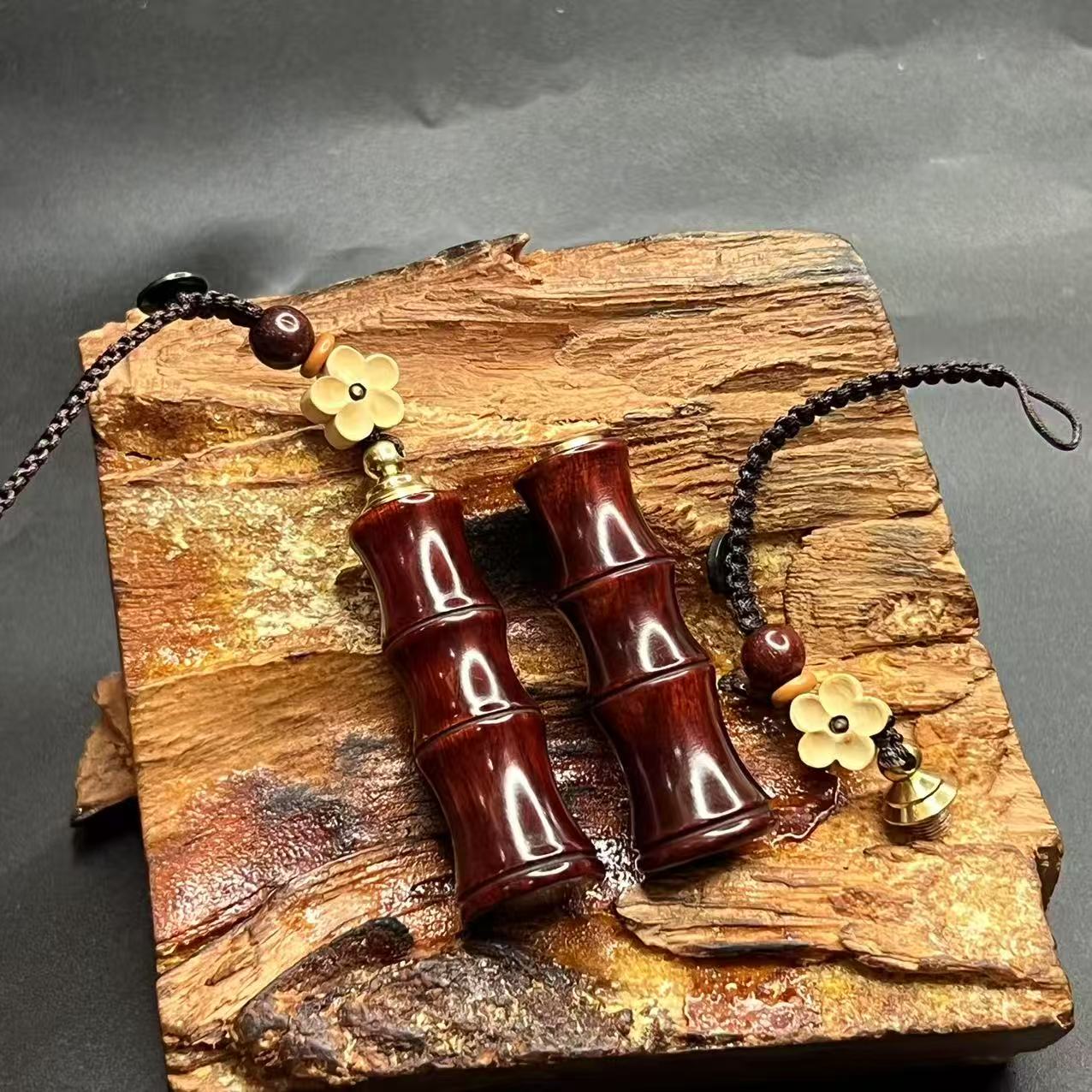 紫檀竹节把件男女随身配饰居家必备把件钥匙扣