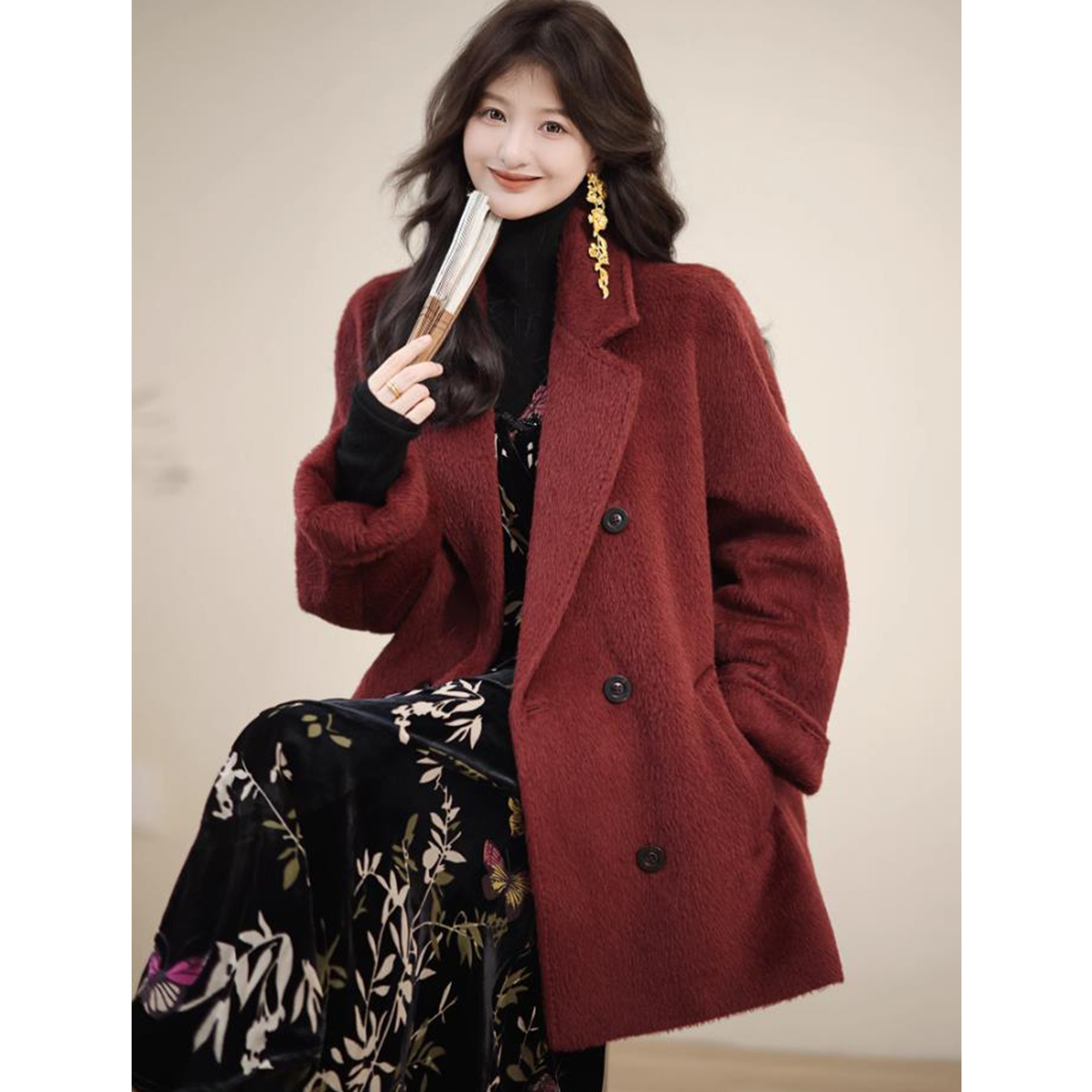 【赵大喜】深情大衣 | 羊驼毛大衣新款毛呢外套