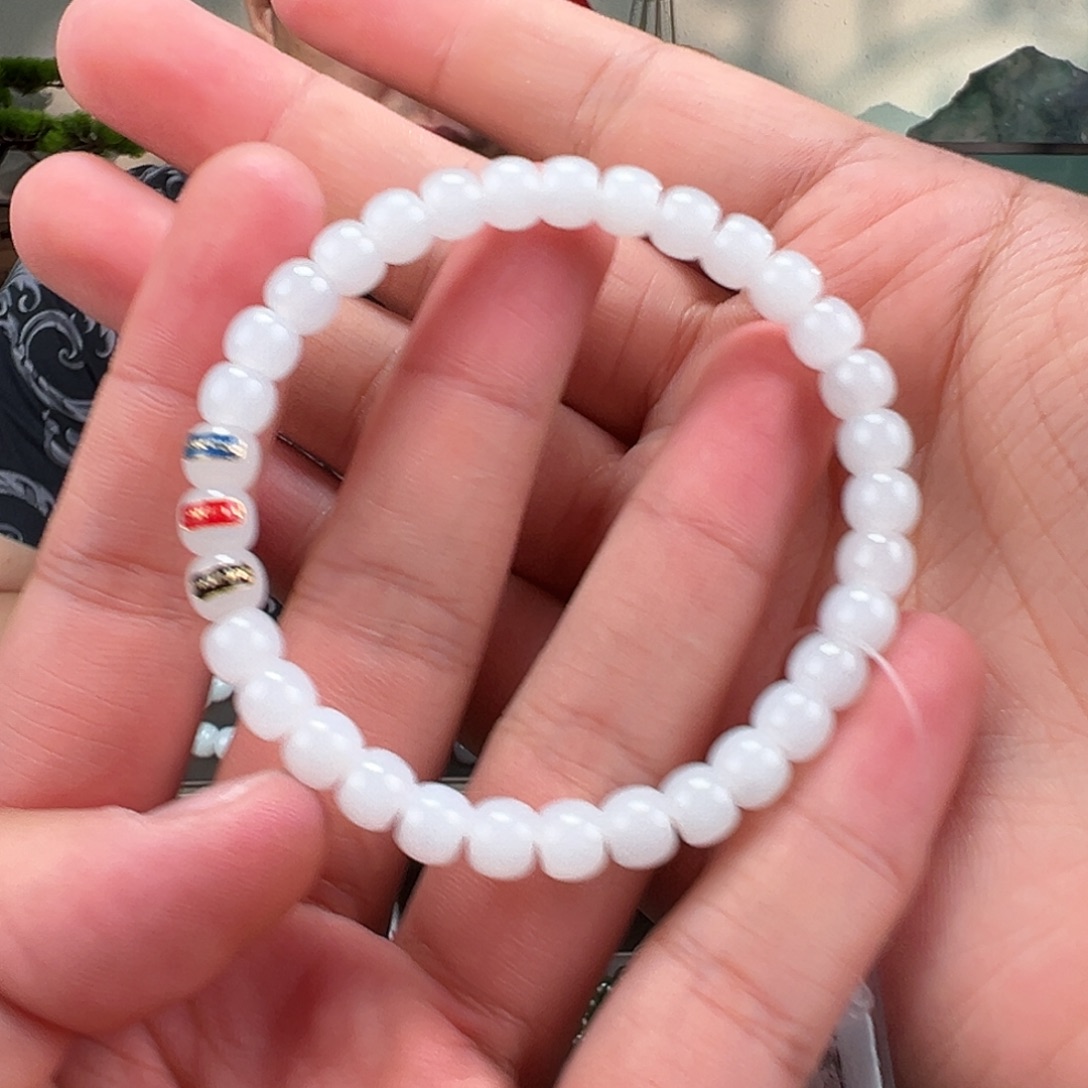 和田玉未镶嵌手链卡7mm藏物于田