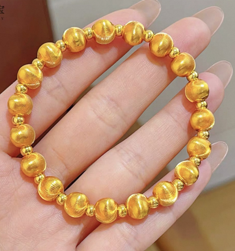 高定版新中式设计师款式复古拉丝猫眼珠珠手链弹力绳