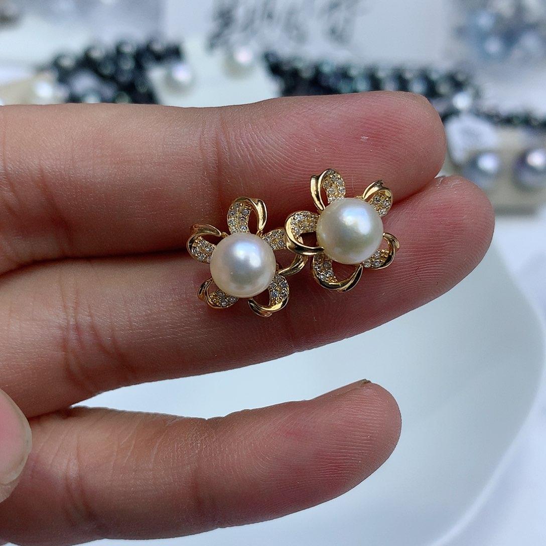 海水珍珠耳饰银S925镶嵌