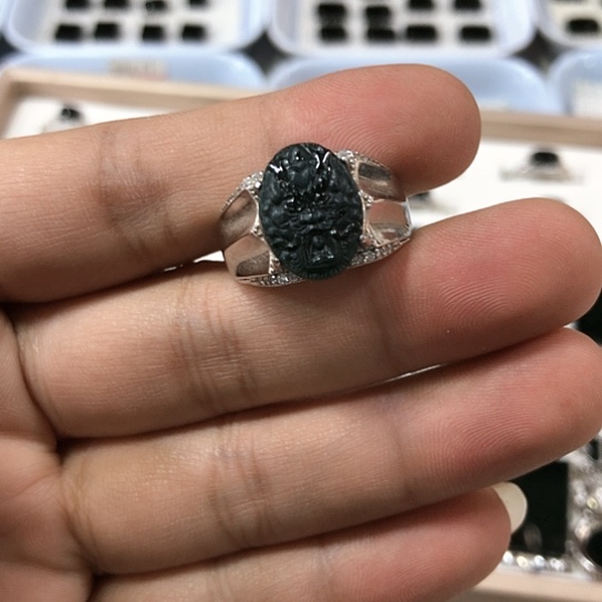 翡翠戒指未镶嵌缅甸天然A货墨翠戒指