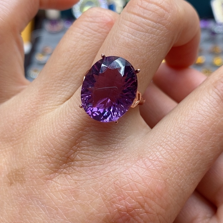 水晶戒指银S925镶嵌燃*红天然水晶戒指