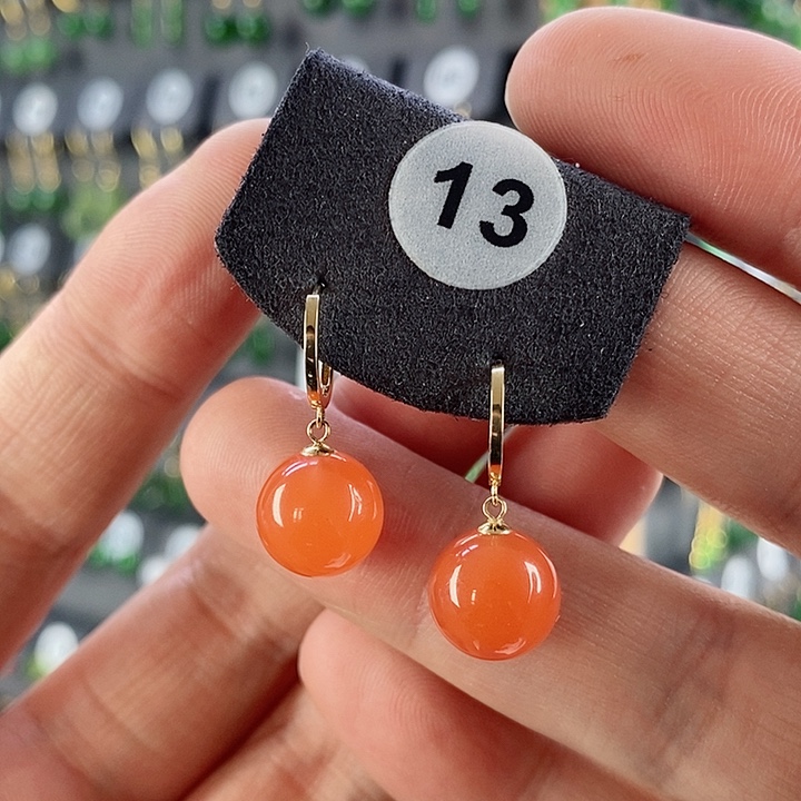 南红玛瑙耳饰18K金镶嵌