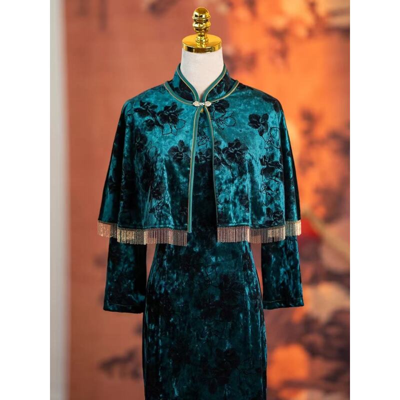 205中式复古优雅花色气质旗袍裙