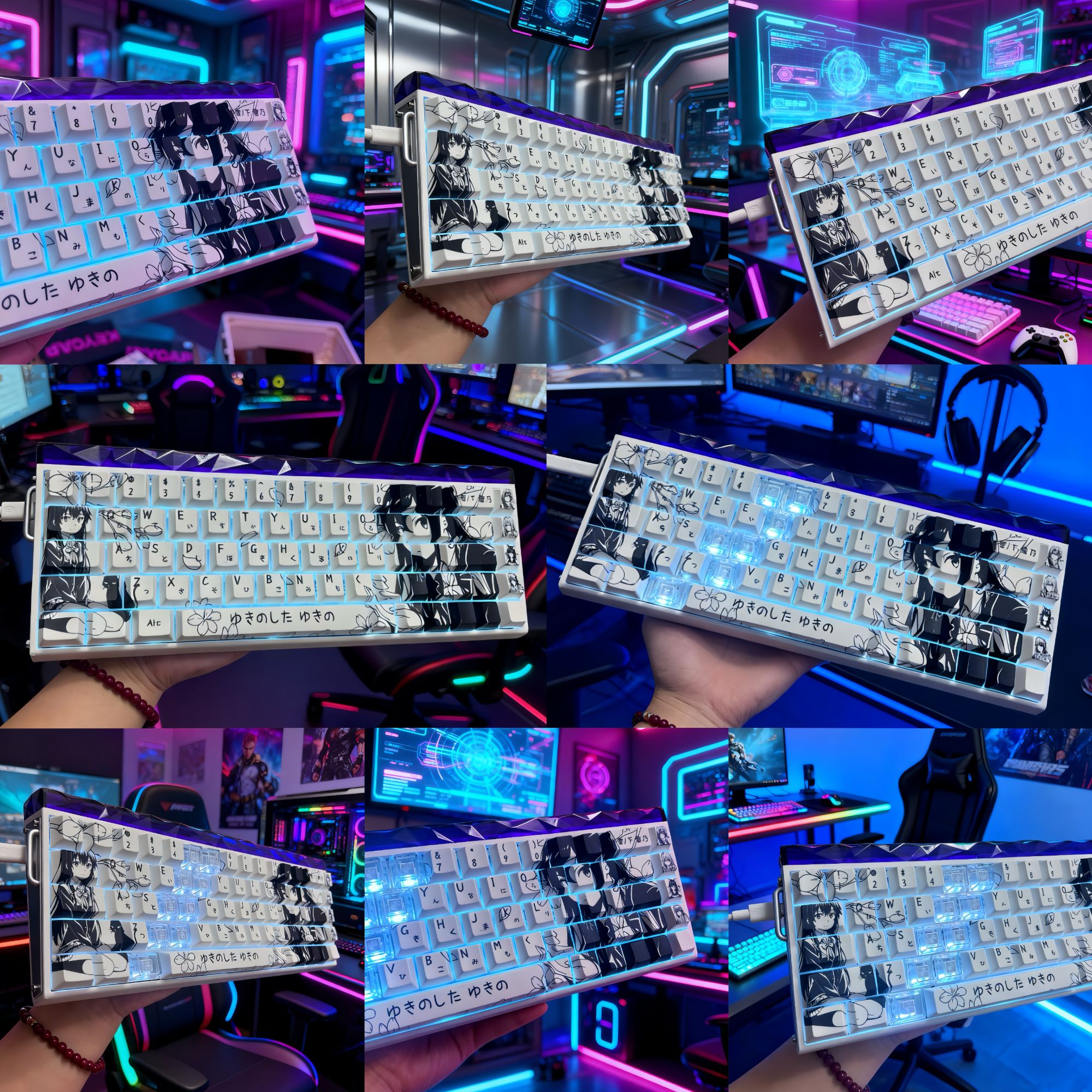 雪之下雪乃2.0键帽全套加透明键加飘带原厂高度PBT正刻适配606568