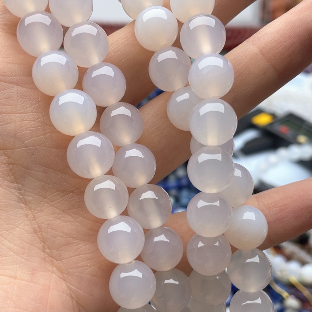 玛瑙/玉髓合金珠宝半成品一条装卡10荔枝冻白玛瑙圆珠