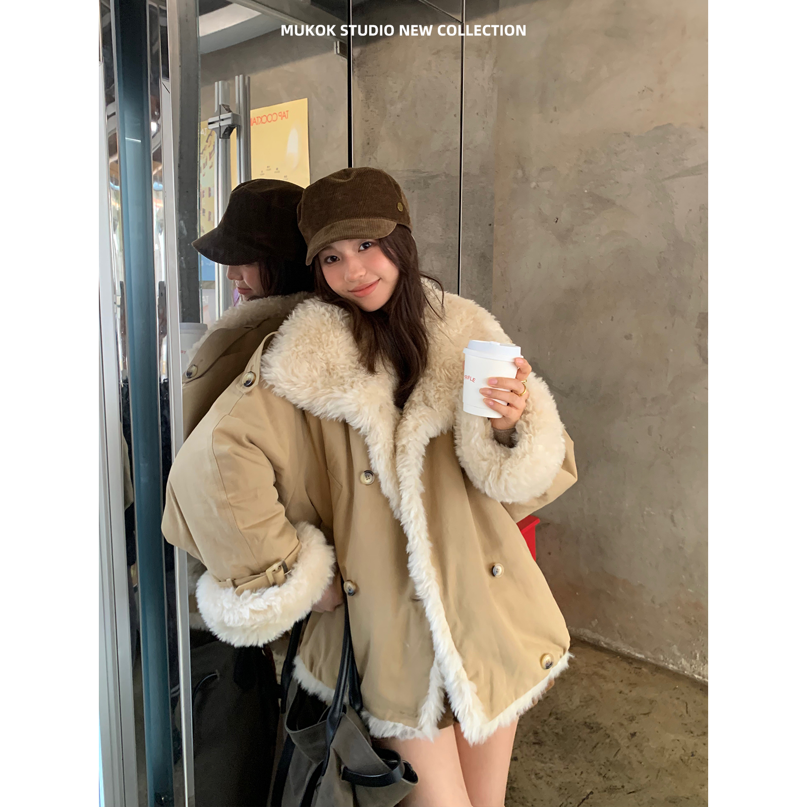 MUKOK秘鲁毛环保设计感短款小个子双重防风保暖短外套慵懒上衣