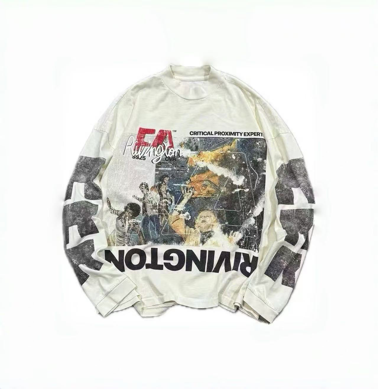 【RL743】RRR-123 水洗空难涂鸦长袖做旧白T 恤