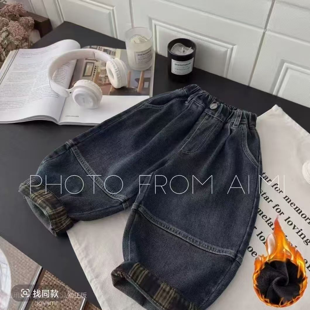 儿童加绒加厚一体绒牛仔裤2025休闲秋冬季百搭裤子男女宝韩版宽松