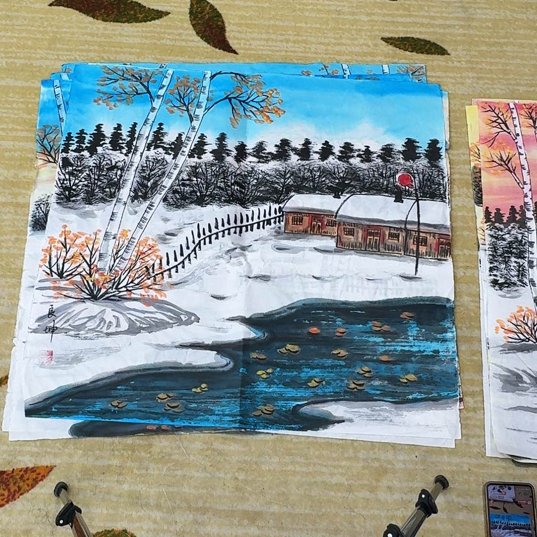 国画四尺斗方手绘作品