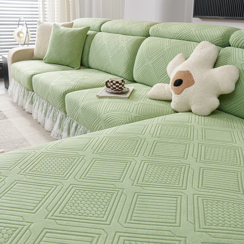 简约双层裙边款四季通用高弹力全包防滑防猫抓沙发套